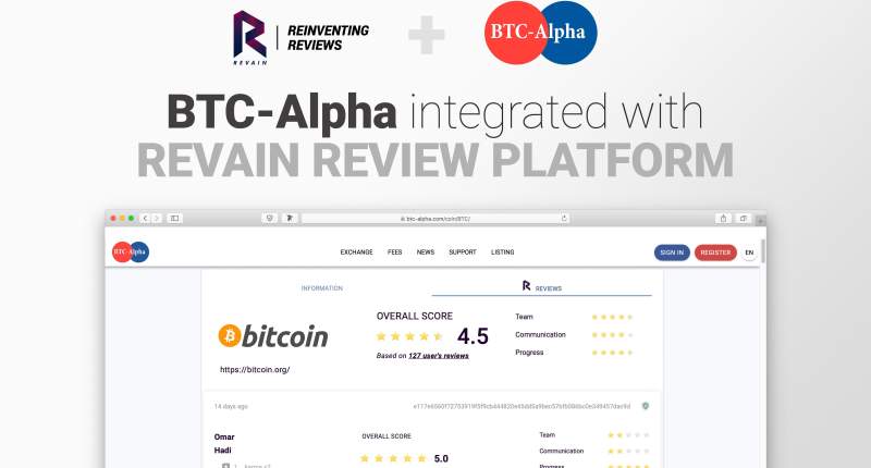 Imagem da matéria: Plataforma de avaliações da Revain integra com BTC-Alpha