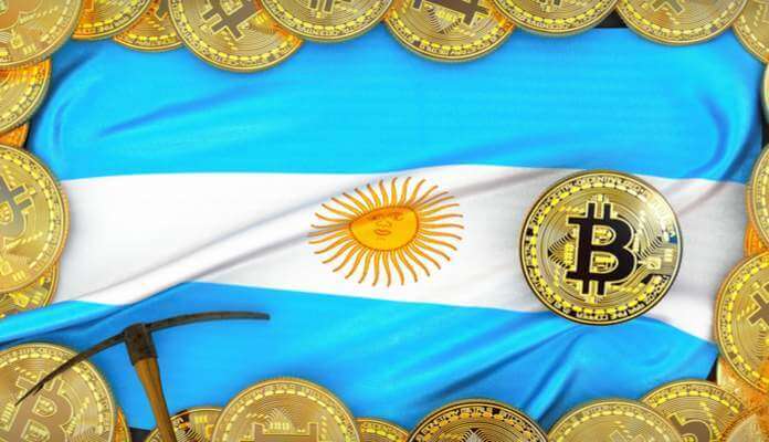 Moedas de bitcoi sb bandeira da Argentina