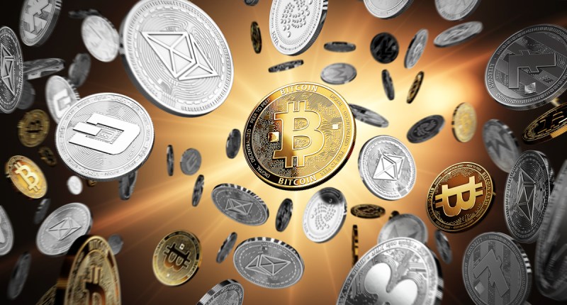 Várias moedas com símbolos de tokens