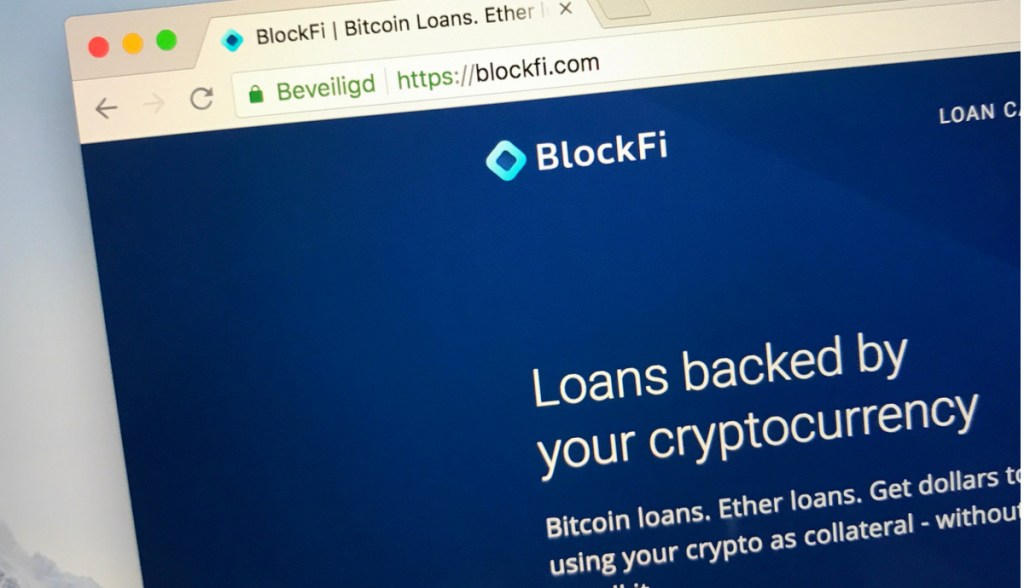 Logotipo da BlockFi na tela de computador