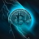 Moeda do Bitcoin envolta por raios (Lightning Network)