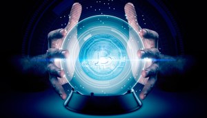 Ilustração de mãos circulando uma bola de cristal