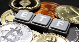 sigla ETF envolto a vários criptomoedas