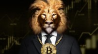 Leão com corrente de bitcoin