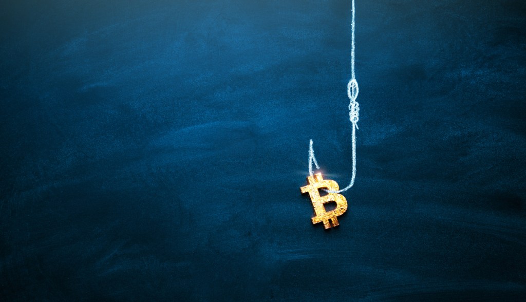 Símbolo do Bitcoin fisgado em um anzol