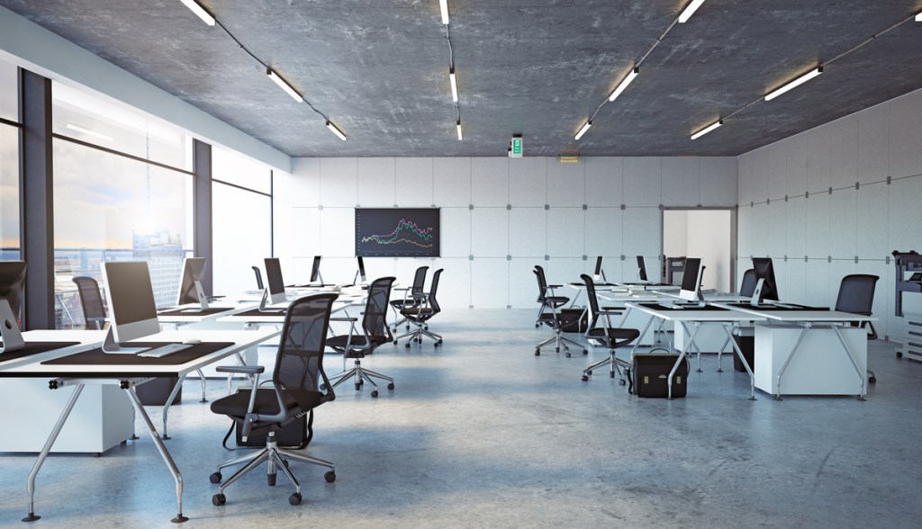 interior de escritório moderno, design de conceito de renderização 3d