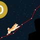 Ilustração de cão subindo gráfico no céu, ao lado lua dogecoin