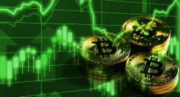 bitcoin subindo gráfico verde positivo