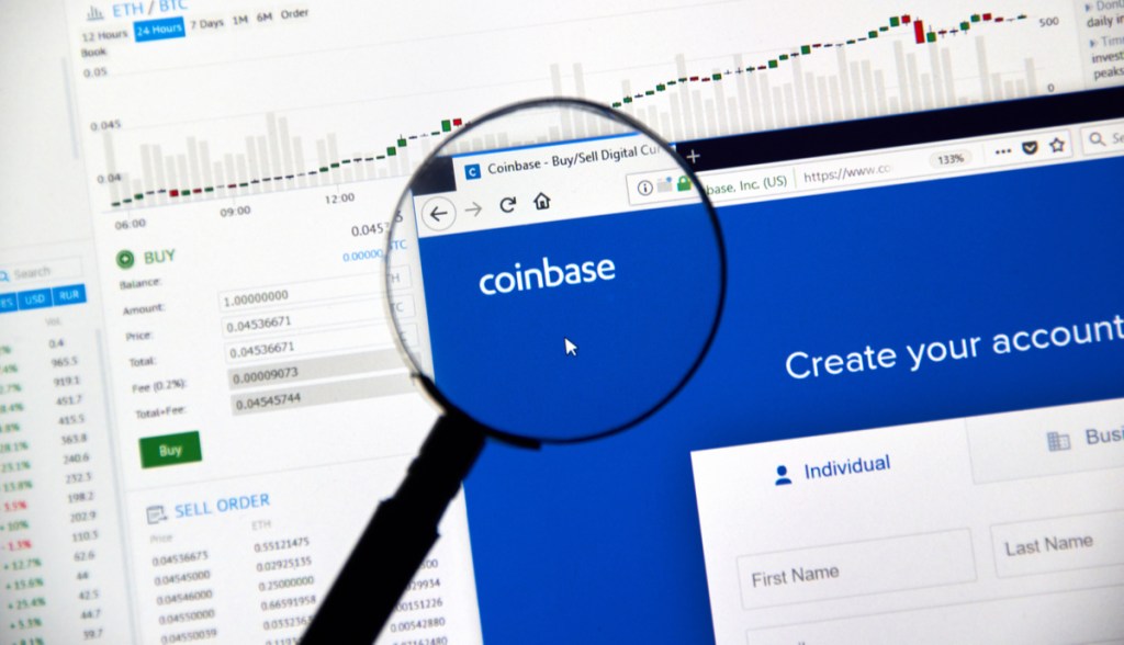 Tela com o logotipo da Coinbase
