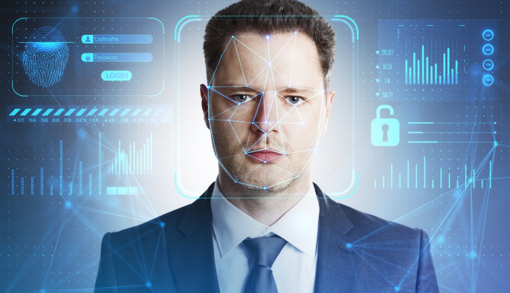 Rosto de homem com digitalização biométrica