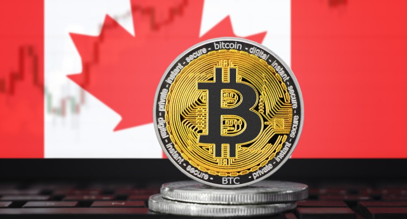 Bandeira do Canadá com Bitcoin