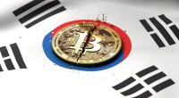 Bitcoin e bandeira da coreia do sul