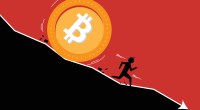 Ilustração do bitcoin descendo uma ladeira