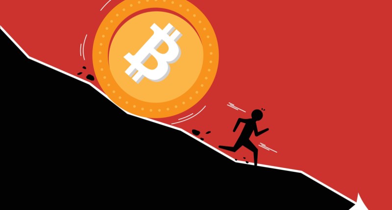 Ilustração do bitcoin descendo uma ladeira