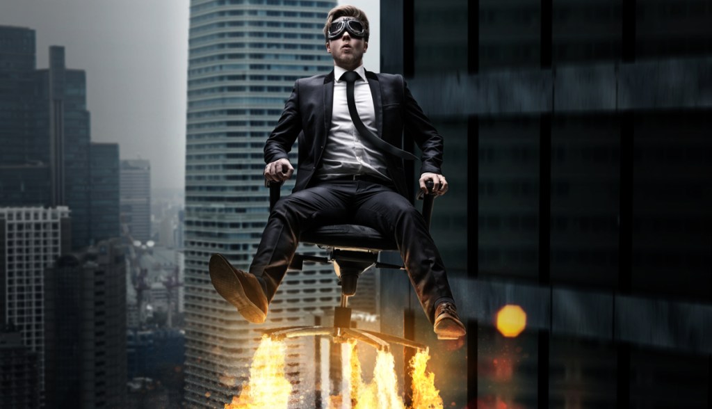 Cadeira com foguete levanta voo