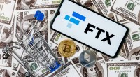 Logo da ftx, dólares e bitcoin