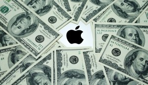 Notas de dólares e logotipo da Apple