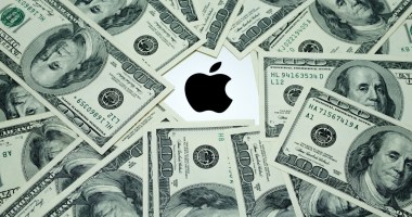 Notas de dólares e logotipo da Apple