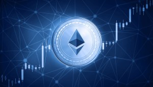 logo ethereum azul com gráficos ao fundo