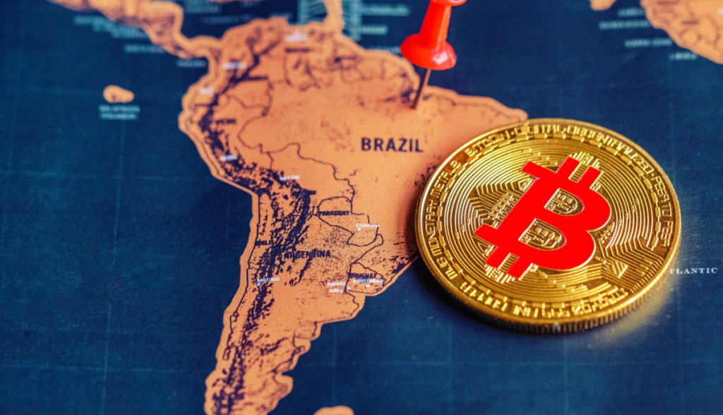mapa do brasil com moeda de bitcoin