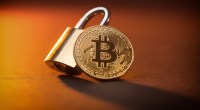 Cadeado e moeda de bitcoin