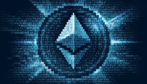 Imagem do logotipo do Ethereum formado por código