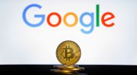 Moeda de bitcoin com o logotipo do google
