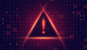 Símbolo de perigo de atenção em fundo com falha vermelho escuro