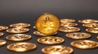 várias moedas de bitcoin sobre mesa