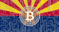 Bandeira do Arizona com moeda de Bitcoin