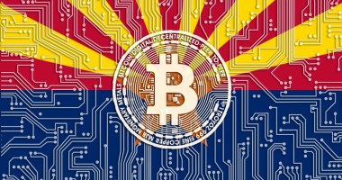 Bandeira do Arizona com moeda de Bitcoin