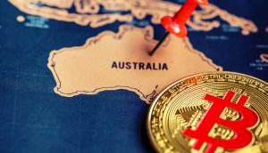 Mapa da Austrália com moeda de bitcoin