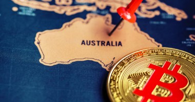 Mapa da Austrália com moeda de bitcoin