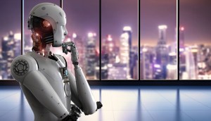 Robô olhando por janela