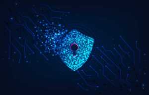 Conceito de ataque ao sistema de Internet. O símbolo do escudo foi destruído. notificação sobre ameaça de ataque na Internet