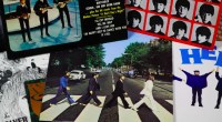 Banner com várias imagens dos Beatles