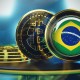 Ilustração de bandeira do Brasil dentro moeda de Bitcoin