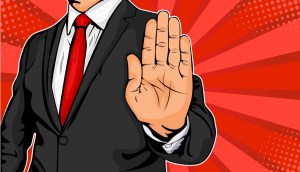 ilustração de homem de terno com mão levantada