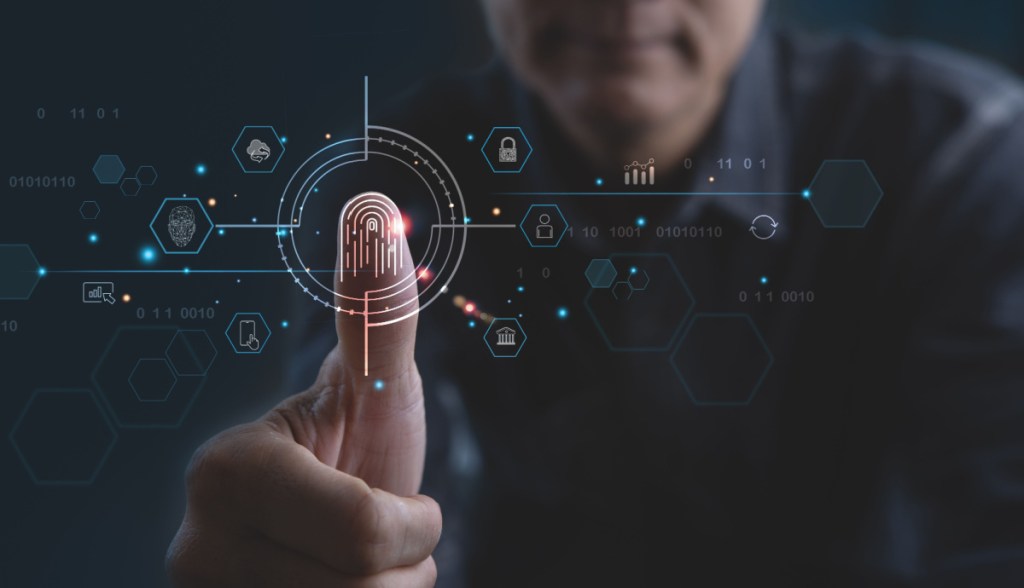 Dedo polegar sobre linhas digitais