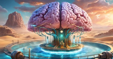 ilustração de um cérebro plugao em uma fonte de água-Criação Decrypt por AI