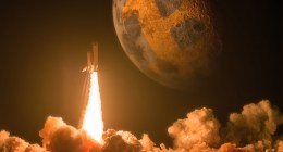 foguete decolando para lua com simbolo do bitcoin