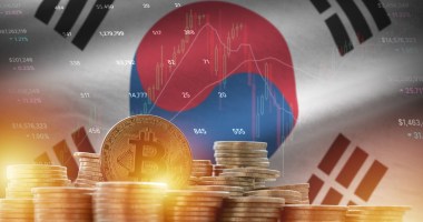 moedas de bitcoin e bandeira da coreia do sul