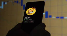 Celular mostra logotipo da memecoin BONK