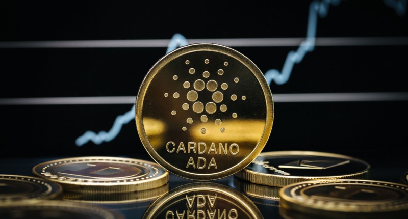 moeda cardano ADA com graficos ao fundo