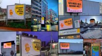 Montagem com imagens de bunners espalhados em cidades da Alemanha