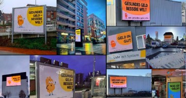 Montagem com imagens de bunners espalhados em cidades da Alemanha