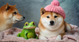 cão e sapo que representam memecoins