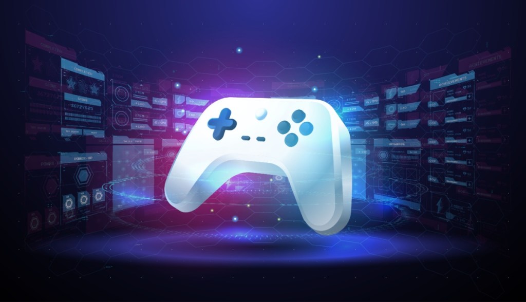 Ilustração mostra controle de videogame dentro de um data center