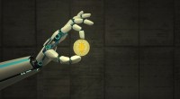 Braço robótico expõe moeda de Ethereum ETH