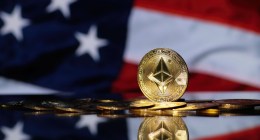 moeda de ethereum com bandeira dos EUA